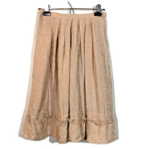 Peach Full Skirt Knee Length XS Vintage Floral Ruffled Jacquard Pleated